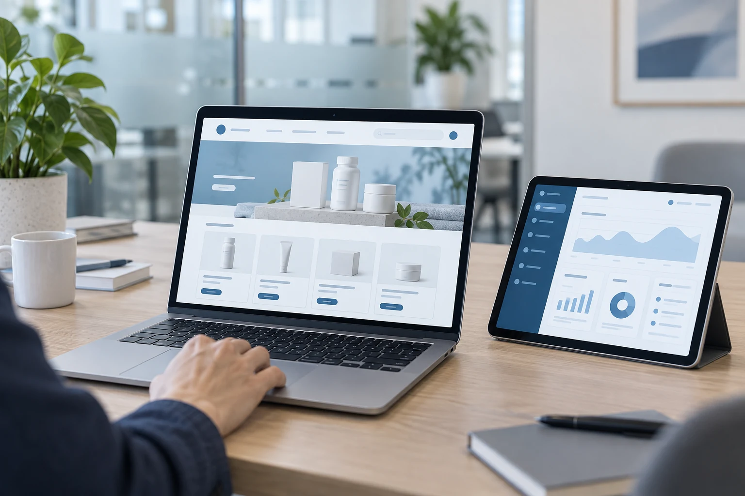Healthcare e-commerce and business systems illustration
